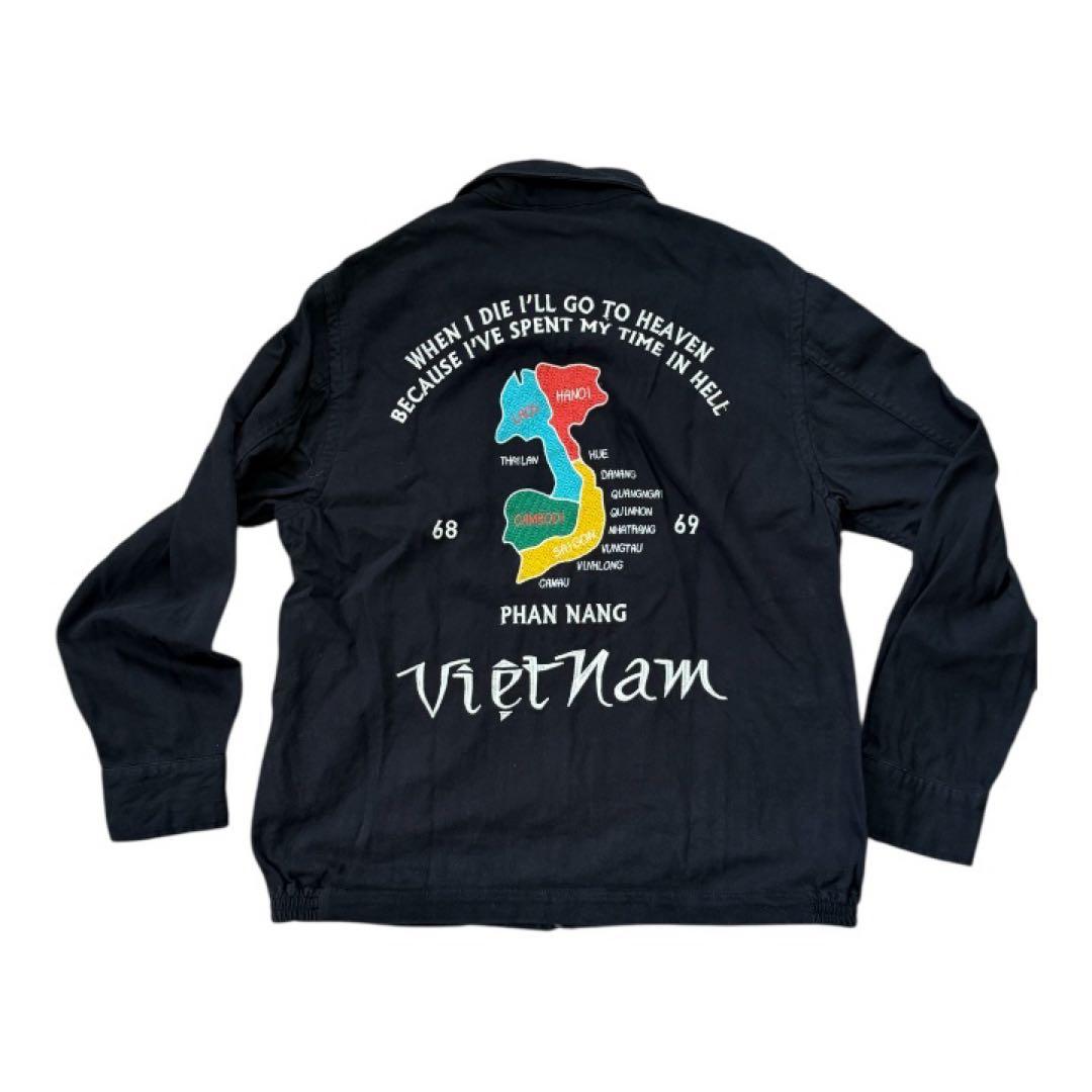 Houston コットン リネン ベトジャン ジップアップ ブルゾン サイズL