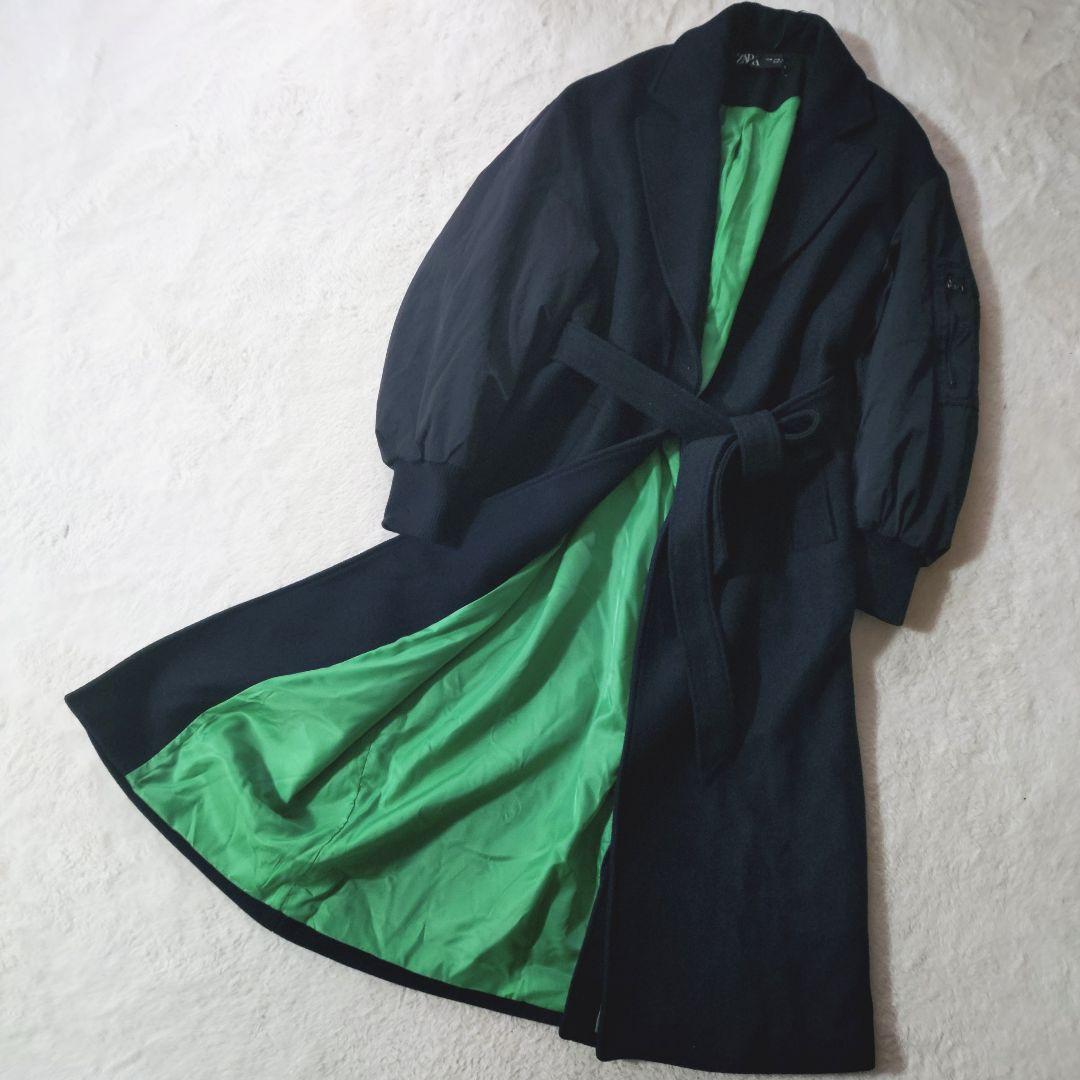 【美品】ZARA マッチングボンバーコート ネイビー Mサイズ MA-1 ロング