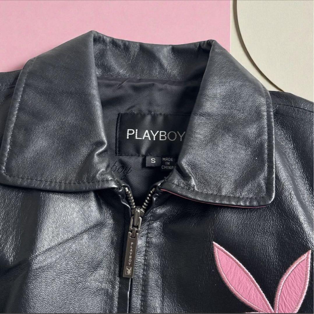 PLAYBOY プレイボーイ レザージャケット ウサギ刺繍 ロゴ入り Y2K