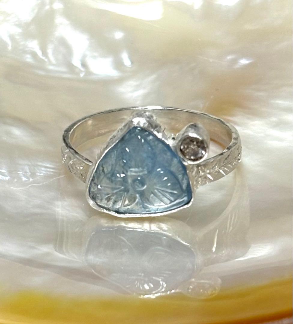 アクアマリンカービングシルバーリング