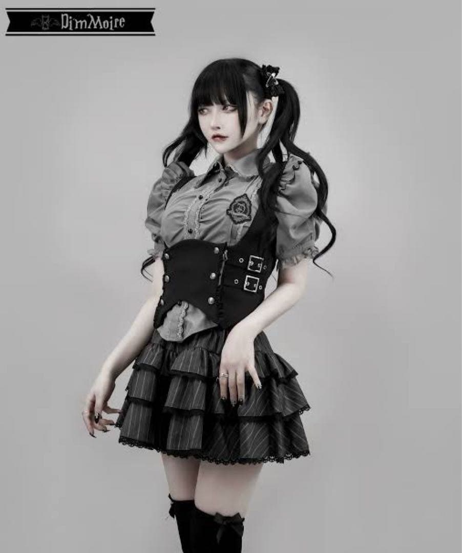 DimMoireディムモアール 学園ブラウス+ジレセット グレー&ブラック M