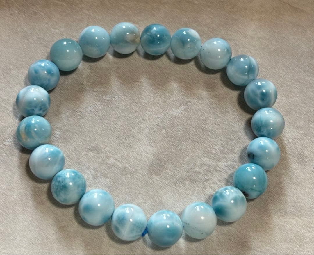 ドミニカ産　亀模様　天然ラリマー　ブレスレット　9.5ミリ