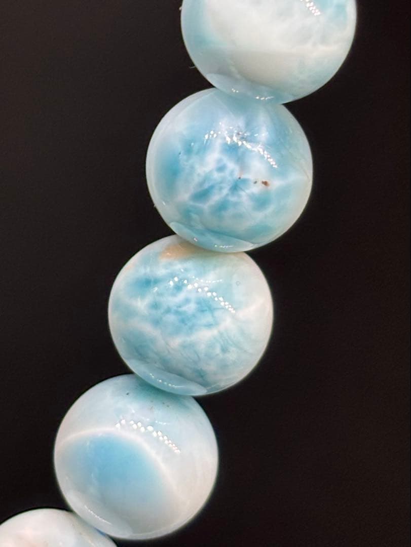 ドミニカ産　亀模様　天然ラリマー　ブレスレット　9.5ミリ