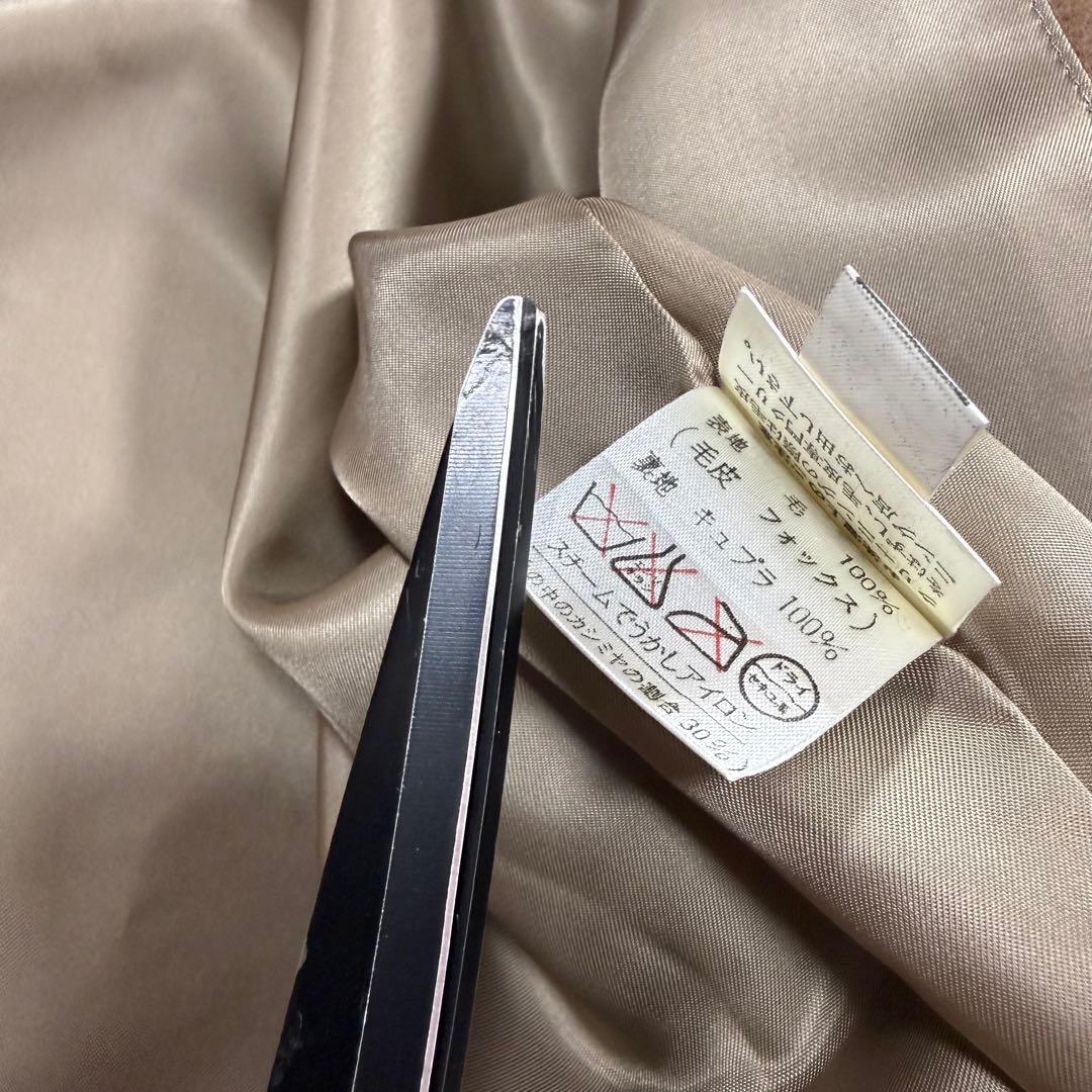 Leilian カシミヤ混 ダブル ロングコート フォックスファー 13+