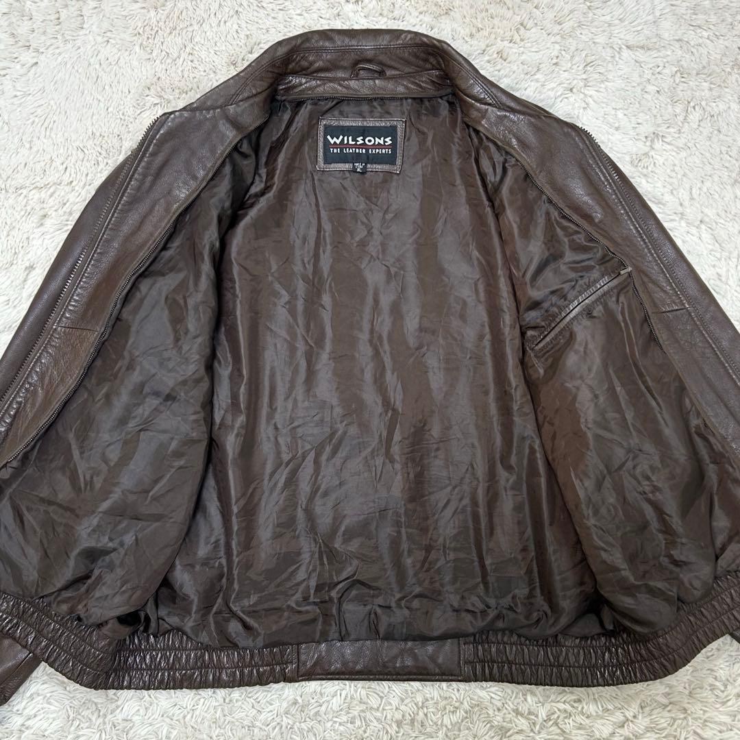 ウィルソンズ ブルゾン レザージャケット ブラウン XL 短丈 襟付き 大きめ