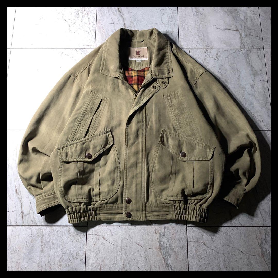 短丈 フェイクスエード スイングトップ ハリントンジャケット カーキ チェック