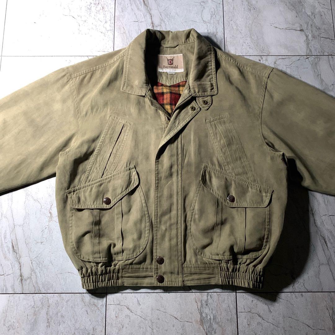 短丈 フェイクスエード スイングトップ ハリントンジャケット カーキ チェック