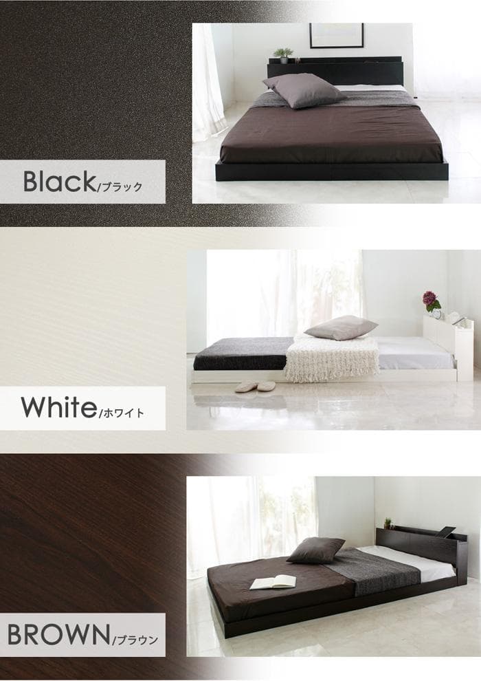 【ホワイト　セミダブル　マットレス付】便利な宮付きフロアベッド　ローベッド