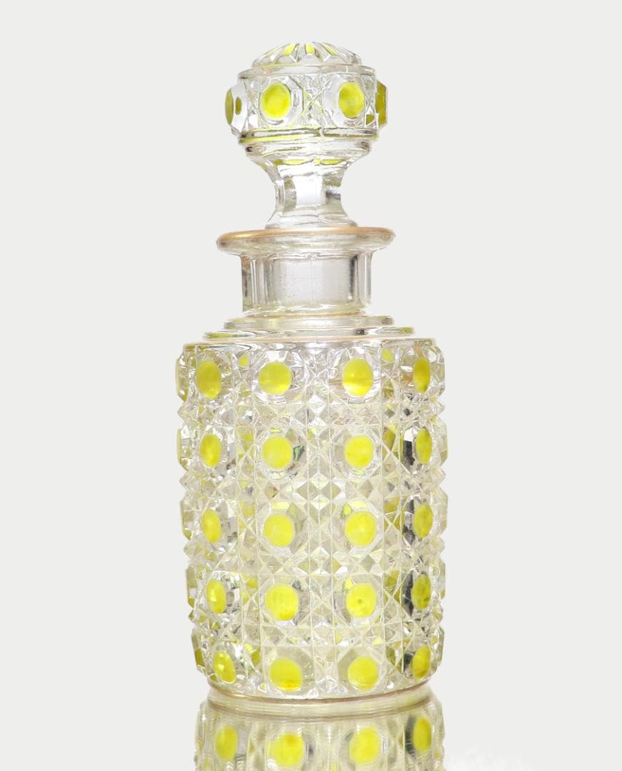オールド・バカラ 上級作品 黄緑色被せエナメル彩金彩香水瓶14.5cm ボトル