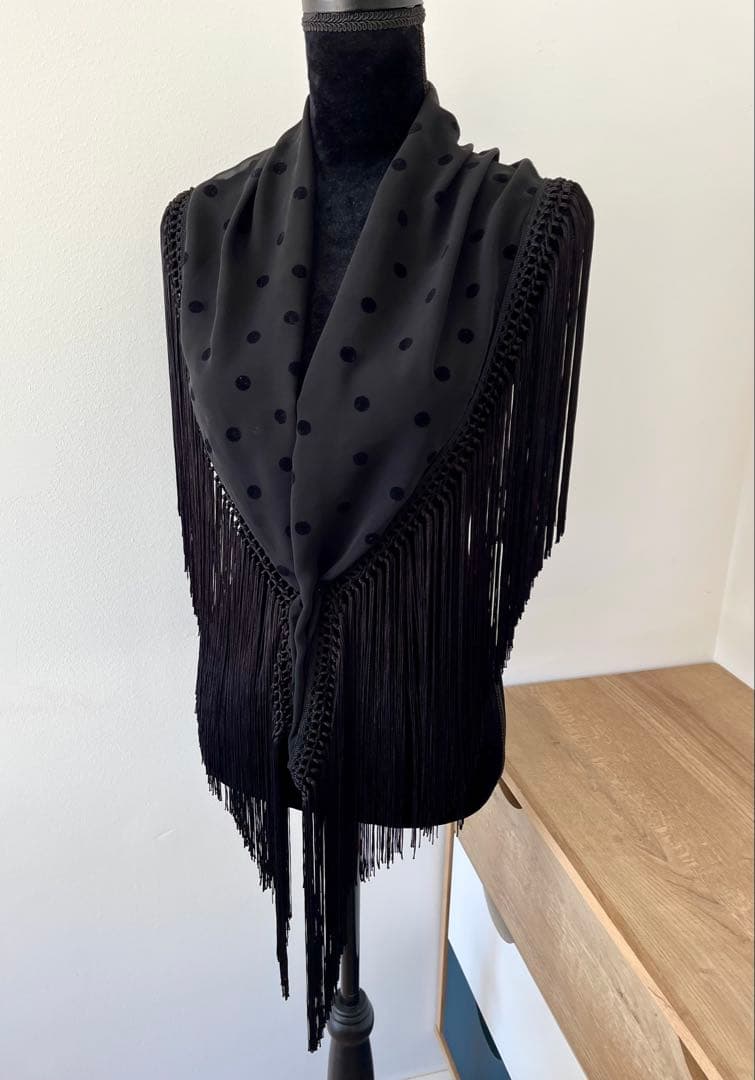 フラメンコ　マントンシージョ　ブラックジョーゼットxミニドット