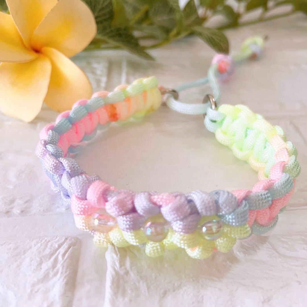 パラコードリード　ハーフチョーク　パステルレインボー　No.0176