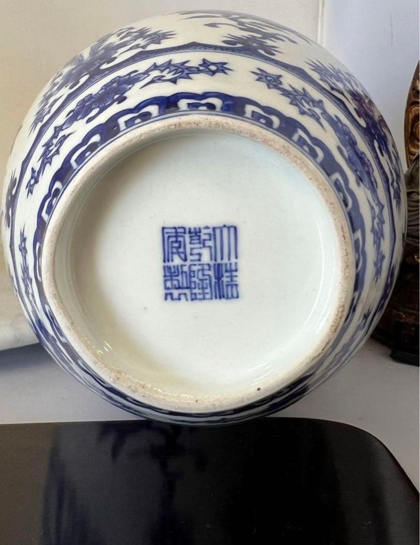 中国古美術　清時代 乾隆年製　青花花卉文　青花瓷 花瓶y117