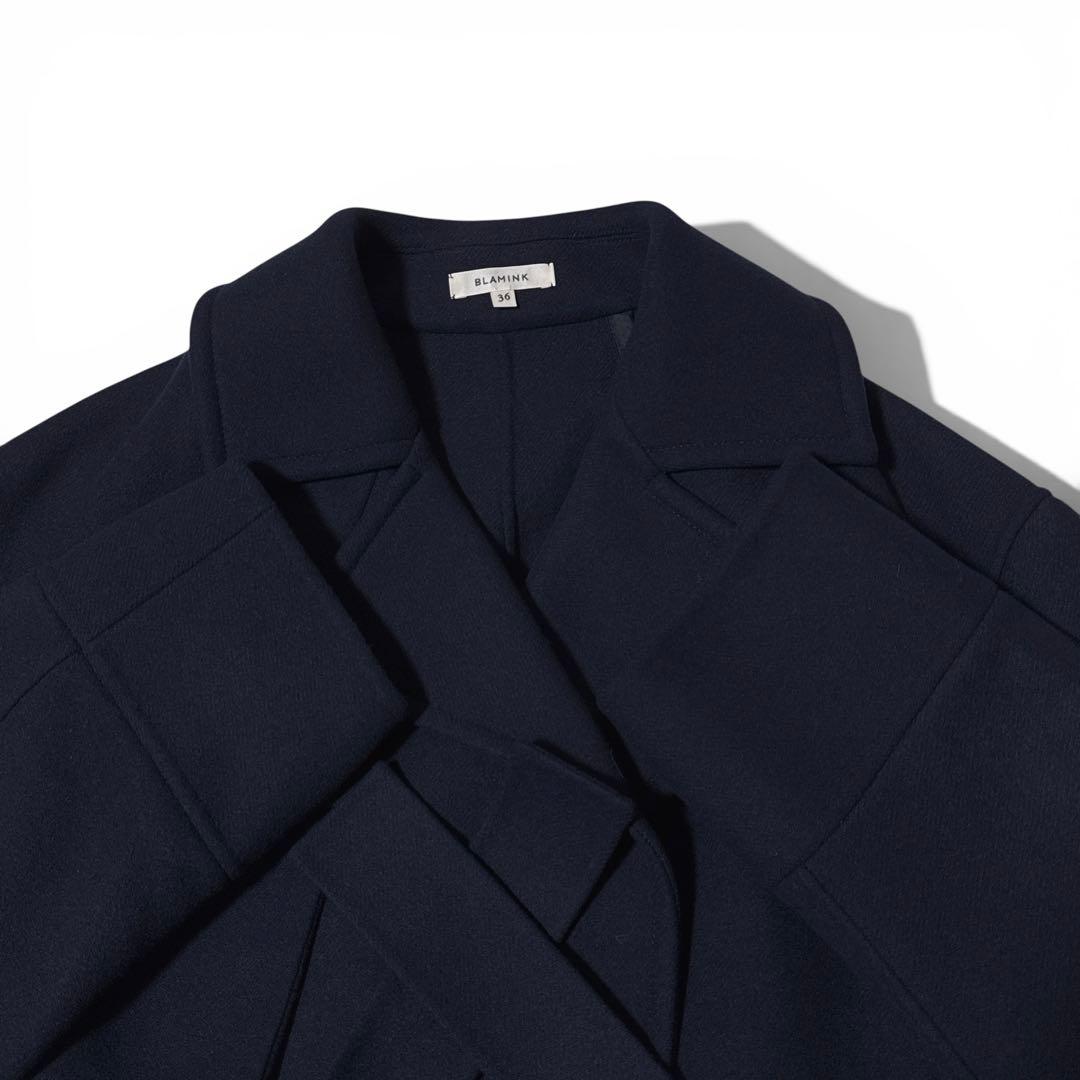 極美品✨️￥20万　ブラミンク　ウールダブルフェイス ボナカラーサファリコート　紺