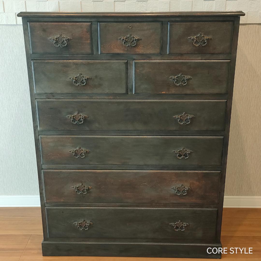 アンティーク　ハイチェスト　箪笥　６段　9杯