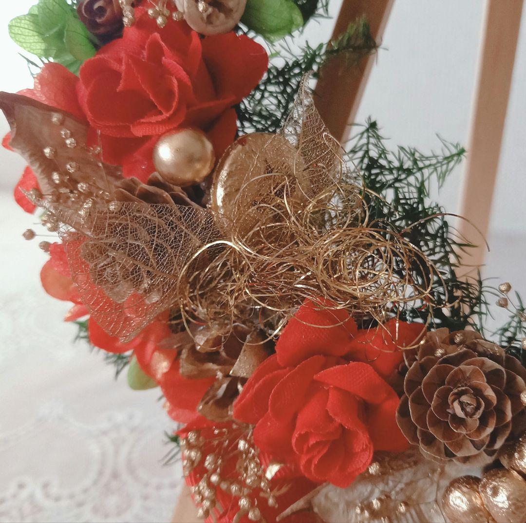 NO186 赤バラと木の実のキラキラ✩.*˚クリスマスリース⸜❤︎⸝‍