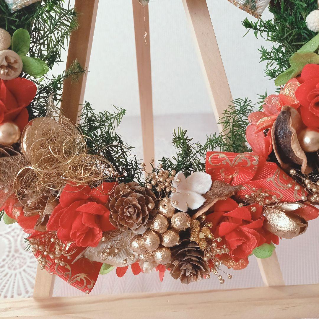 NO186 赤バラと木の実のキラキラ✩.*˚クリスマスリース⸜❤︎⸝‍