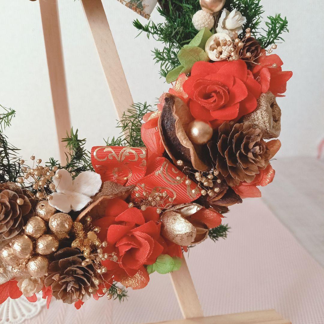 NO186 赤バラと木の実のキラキラ✩.*˚クリスマスリース⸜❤︎⸝‍