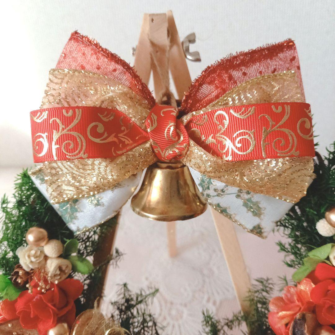 NO186 赤バラと木の実のキラキラ✩.*˚クリスマスリース⸜❤︎⸝‍