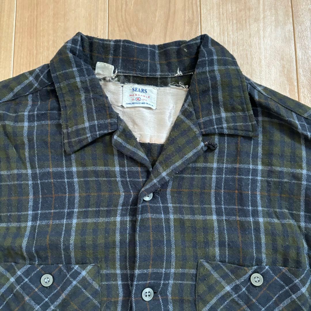 50s 60s SEARS ウール オープンカラー　チェックシャツ