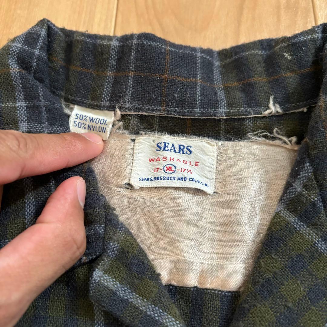 50s 60s SEARS ウール オープンカラー　チェックシャツ