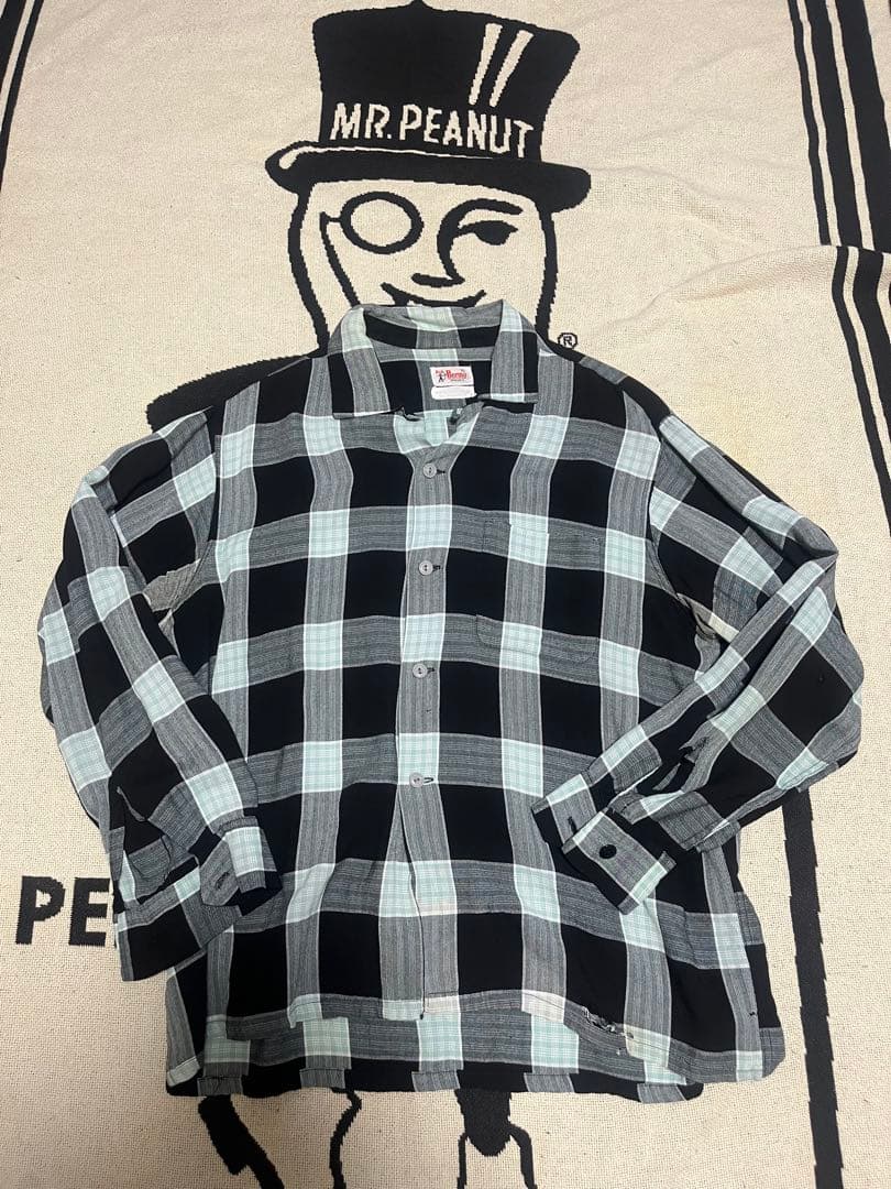 50s Bud Berma レーヨンシャツ　黒×ミント　開襟　オンブレ