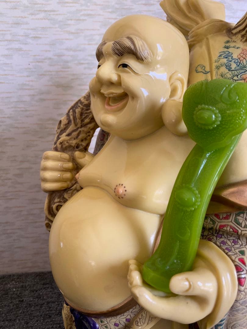布袋像　布袋尊　色絵　笑顔の仏像　置物　開運　縁起物　特大　骨董