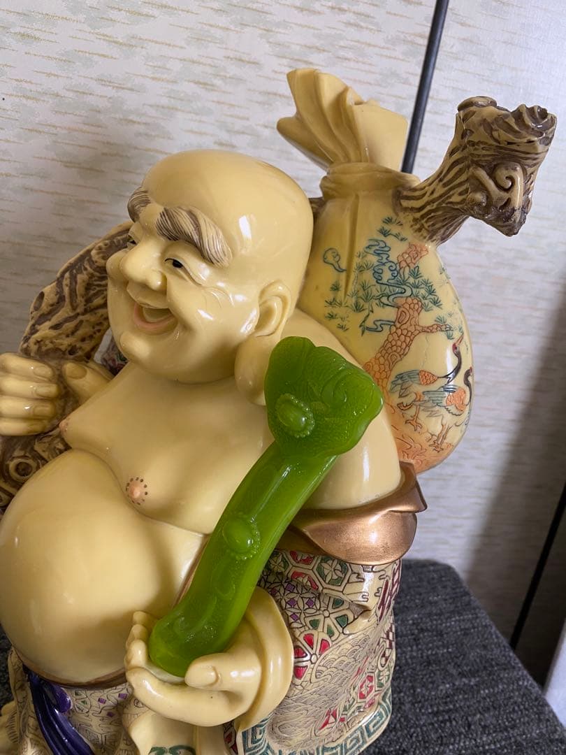 布袋像　布袋尊　色絵　笑顔の仏像　置物　開運　縁起物　特大　骨董