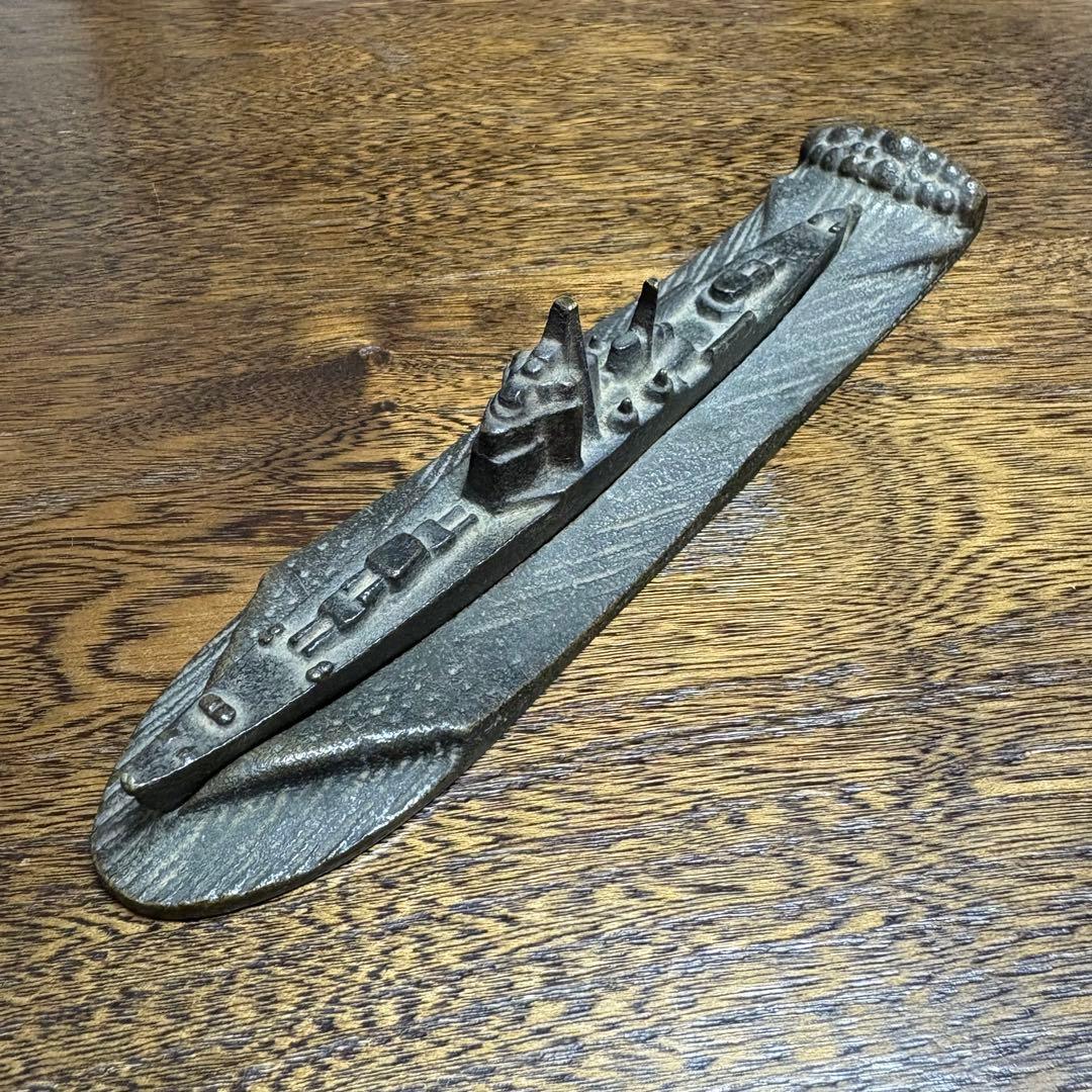 e*a様 昭和5年 日本海軍 軍艦 高雄進水記念 文鎮 日本史 歴史 戦争 戦闘