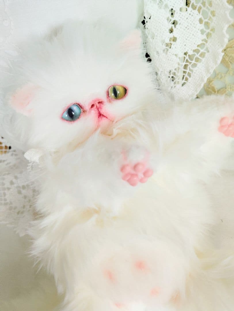 オッドアイ♡真っ白子猫ちゃん♡アートドール♡ぬいぐるみ♡