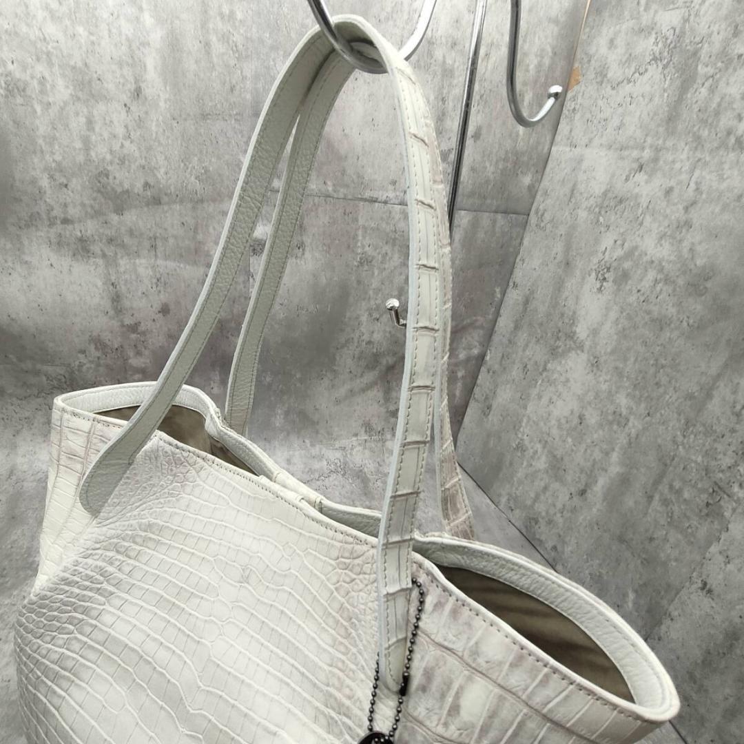 未使用級 ヒマラヤクロコダイル ポロサス 白 トートバッグ A4 リアル JRA