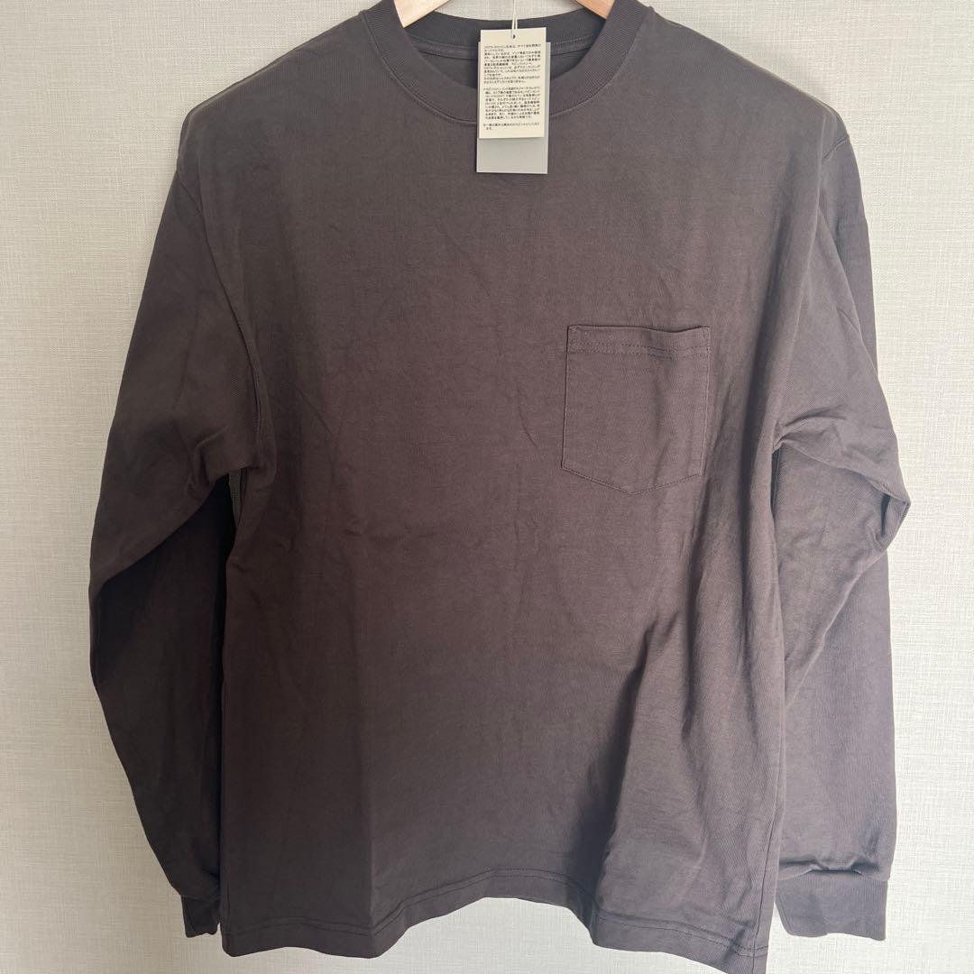シオタ　スビンコットン10/-度詰吊り天竺ポケット付きロンT(GRAY)