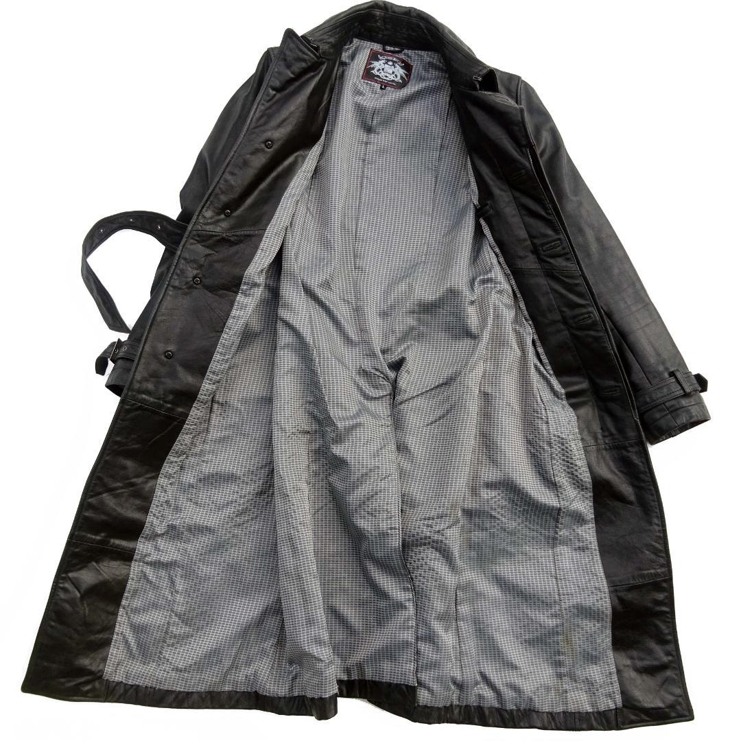 トルネードマートロング トレンチコート レザー 牛革バッファロー ブラック L