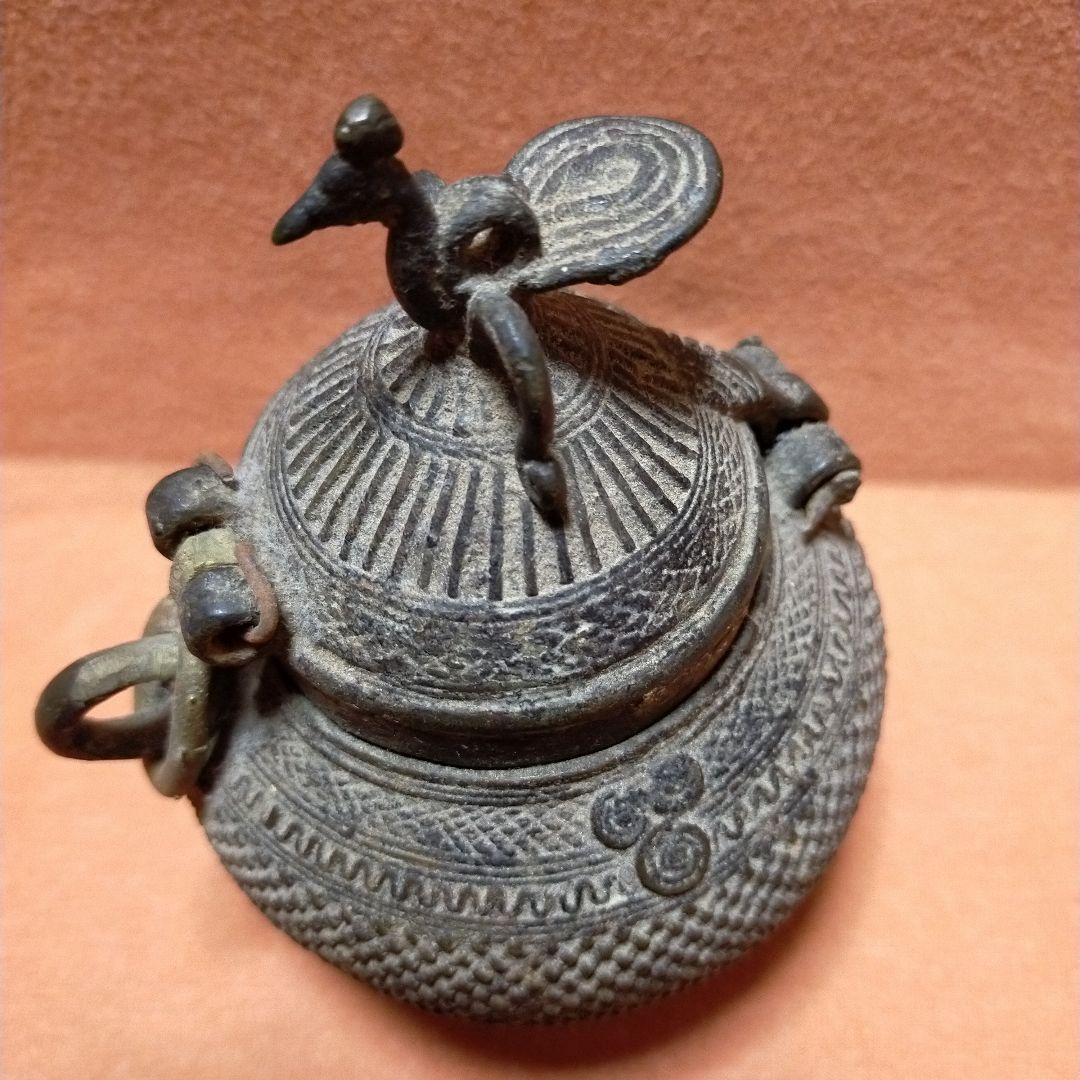 ビンテージ工芸品 Dokula 西ベンガル 置物 香炉 蓋付器アンティークg17