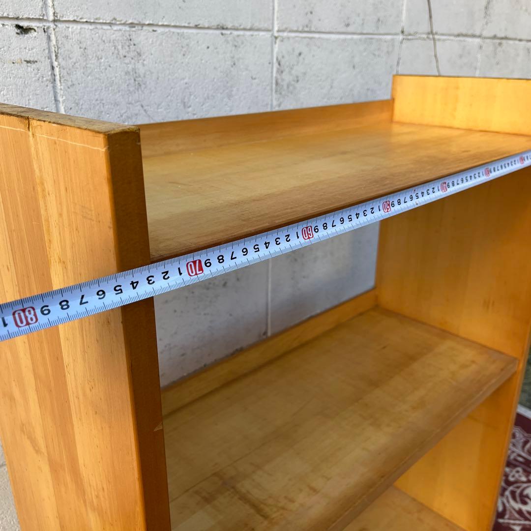 古家具ビンテージ品◾️木製無垢材 三段 ブックシェルフ 本棚 レコードラック