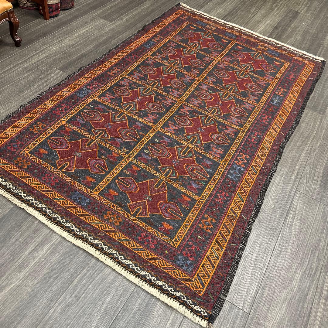 手織りキリムユニークデザインヴィンテージ ラグ118cmx191cm