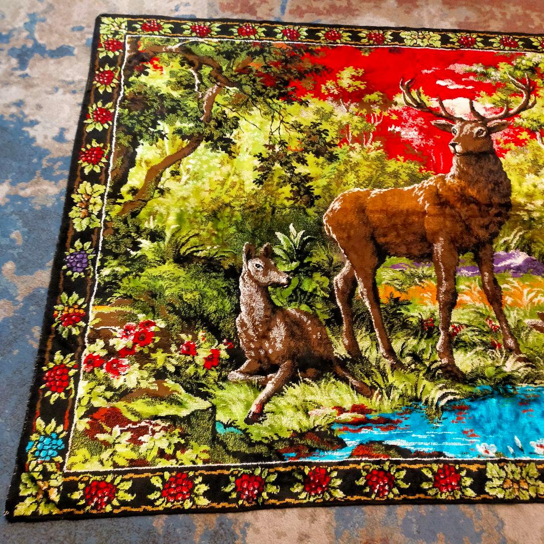 ヴィンテージラグ　マルチカバー　タペストリー　カーペット　ベルベット　アニマル