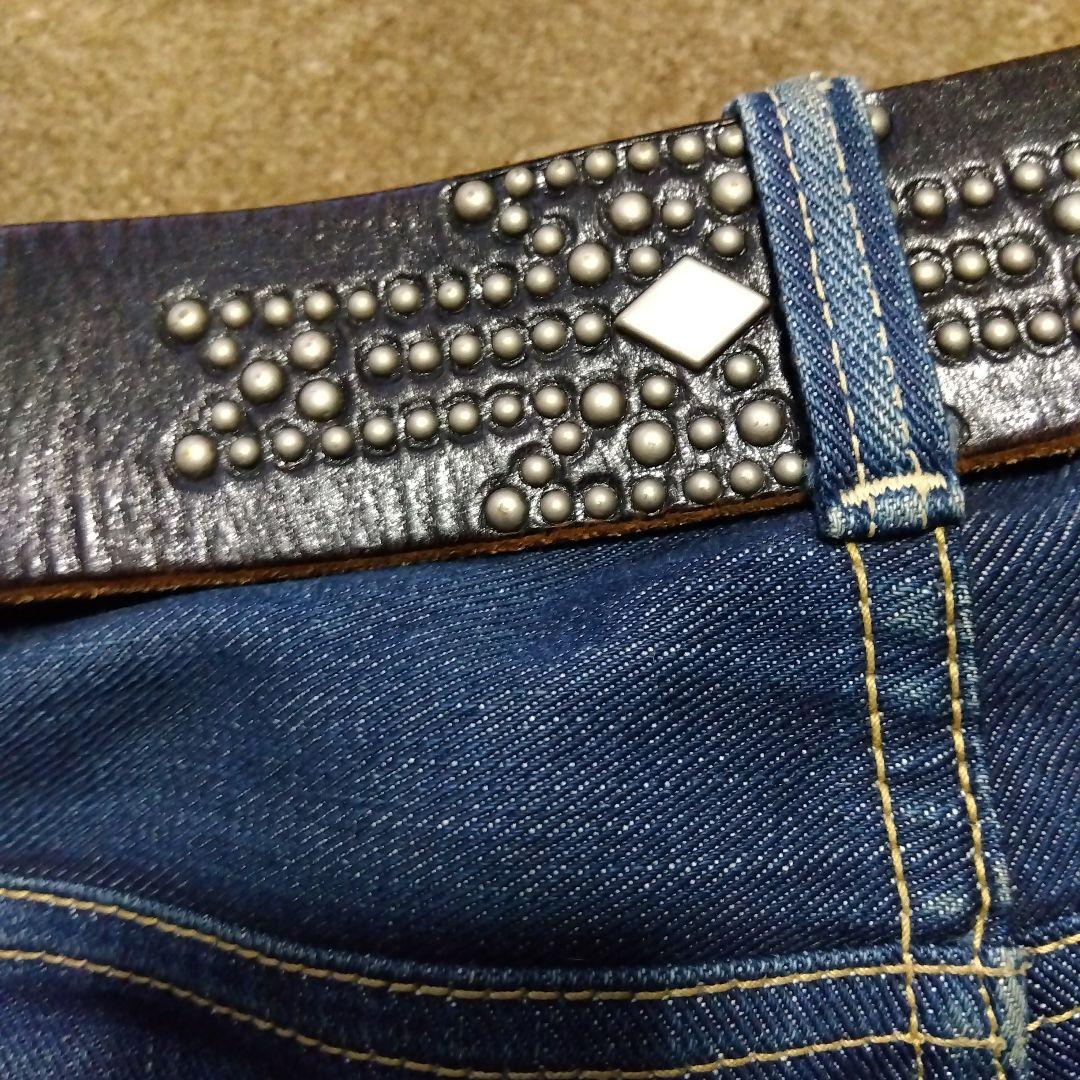 34inch HTC 茶芯 ネイティブ レザースタッズベルト ブラック