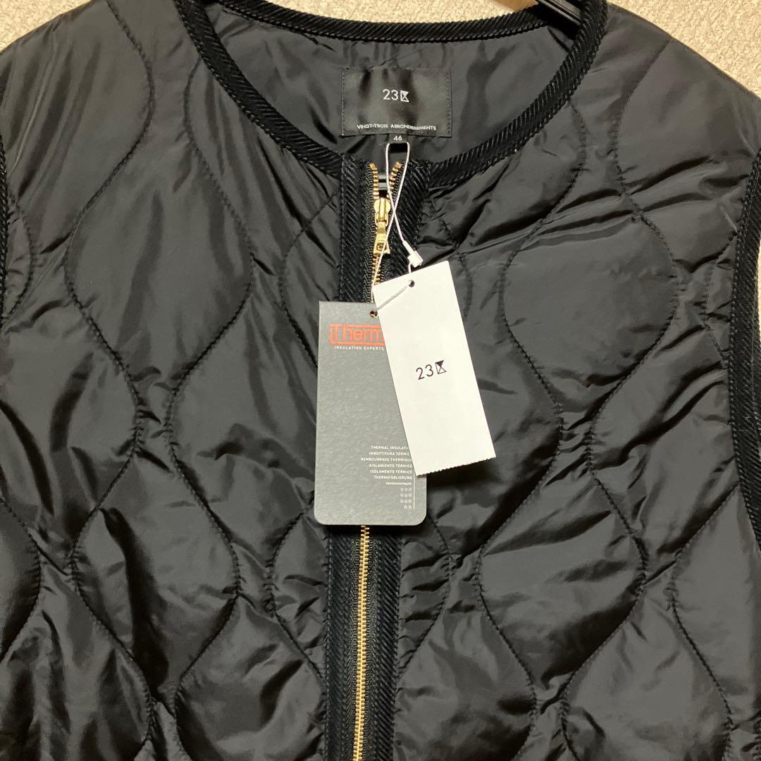 23区 大きいサイズ【撥水加工】中綿 パディング ジレ ブラック 46