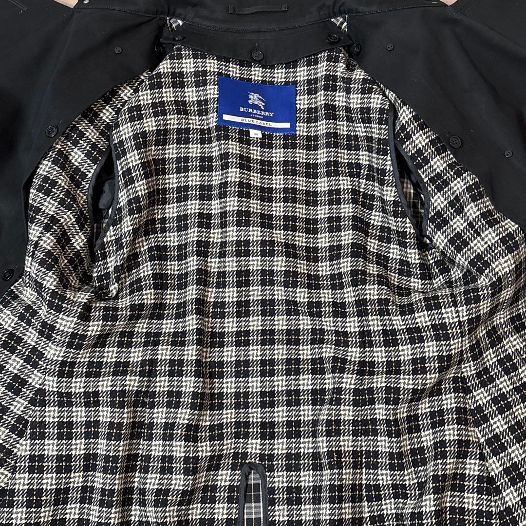 バーバリーブルーレーベル　トレンチコート　ライナー付き　黒　ベルト　チェック