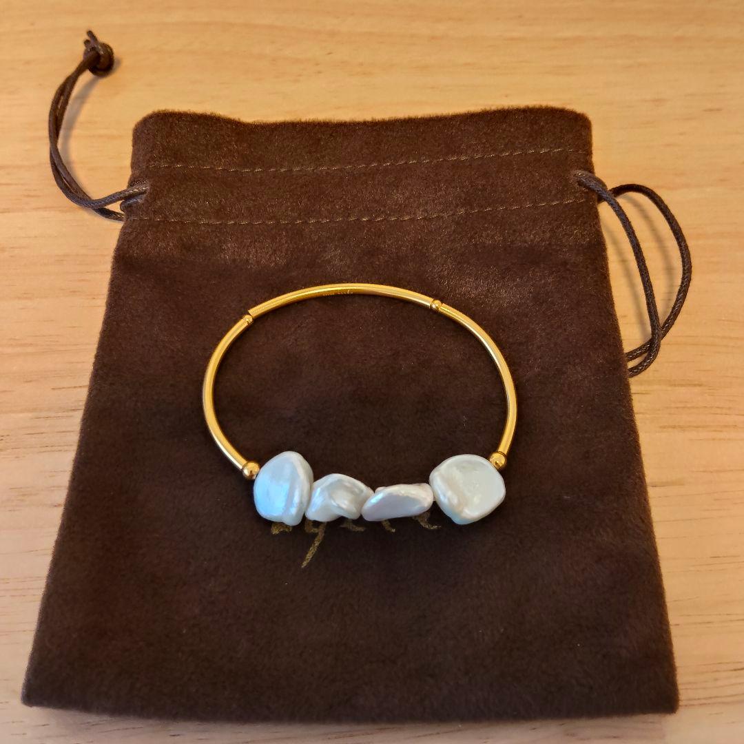 agete ゴールドパールブレスレット ゴム バロックパール