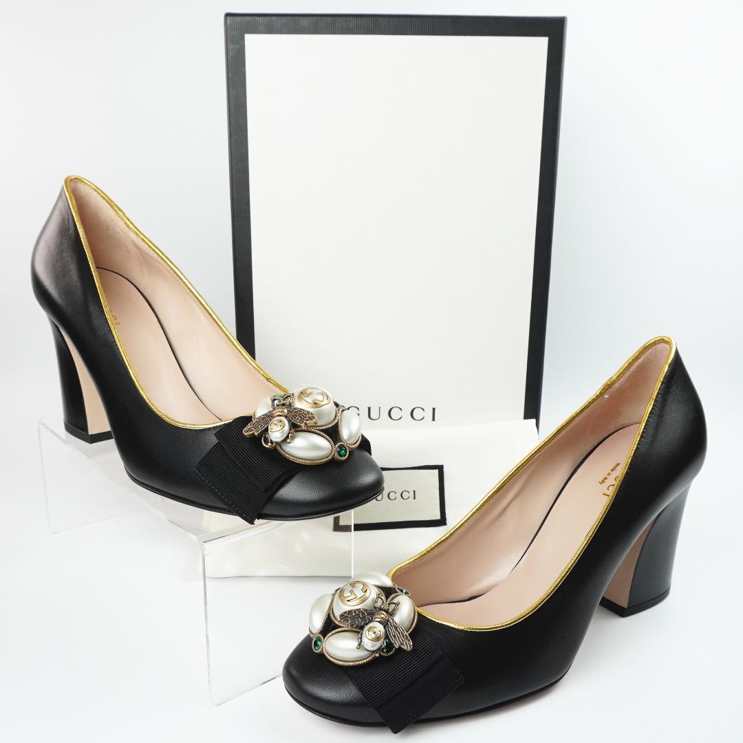 24cm レア Gucci パンプス IT38 パール BEE　新品保存品