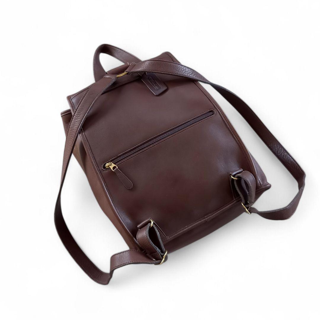 良品 90s Old COACH レザーリュック 本革 USA製 こげ茶 巾着