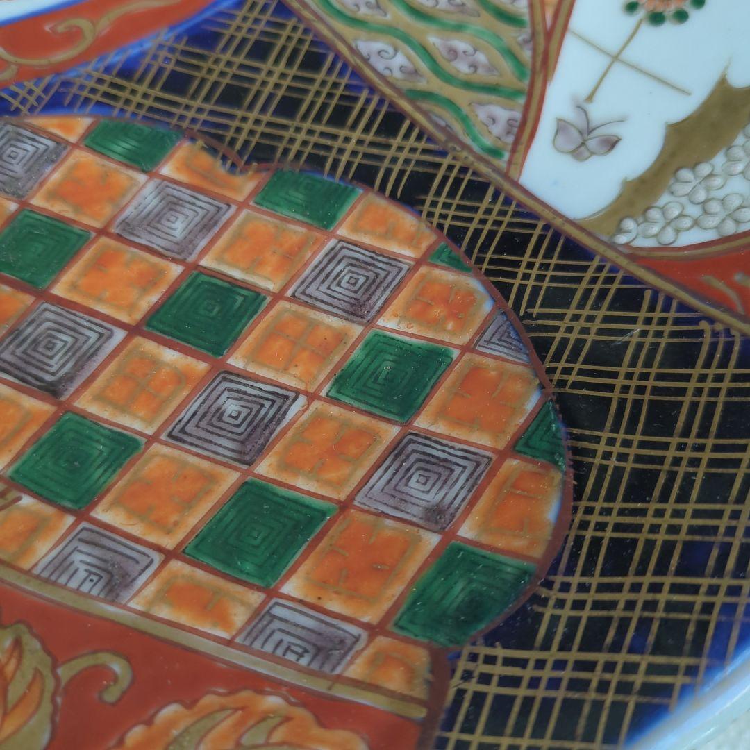 骨董 伊万里 直径45.7cm 大皿 染め錦 飾り皿 盛り皿 明治時代