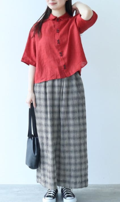 △○60sフレンチリネン ボーイ シャツ　アカ　ビュルデサボン