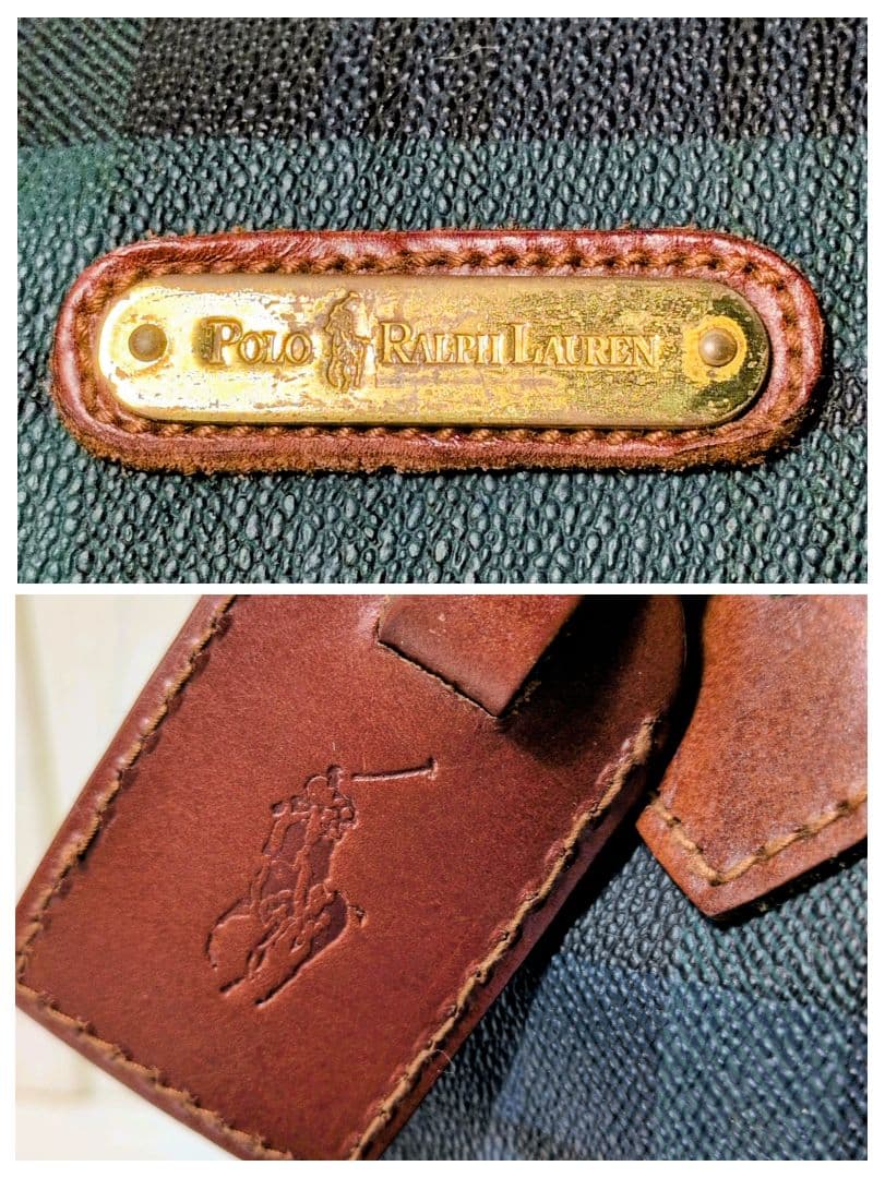 ポロラルフローレン　ミニボストンバッグ　チェック　ブラックウォッチ　PVC 　緑