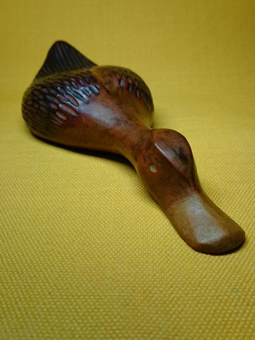 トリ　アヒル　カモ　木彫　オブジェ　置物　インテリア　工芸品　美術品　A1287