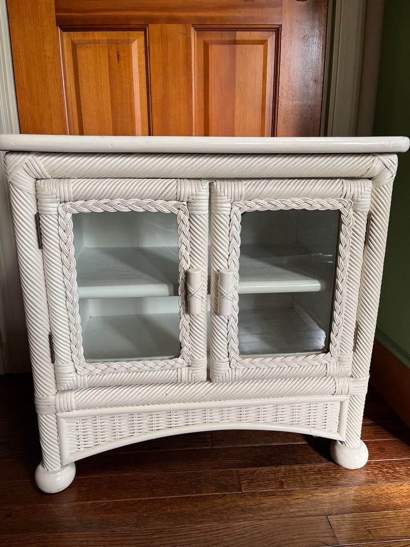 昭和☆レトロ☆ホワイトラタン☆テレビ台☆ガラス☆ヴィンテージ