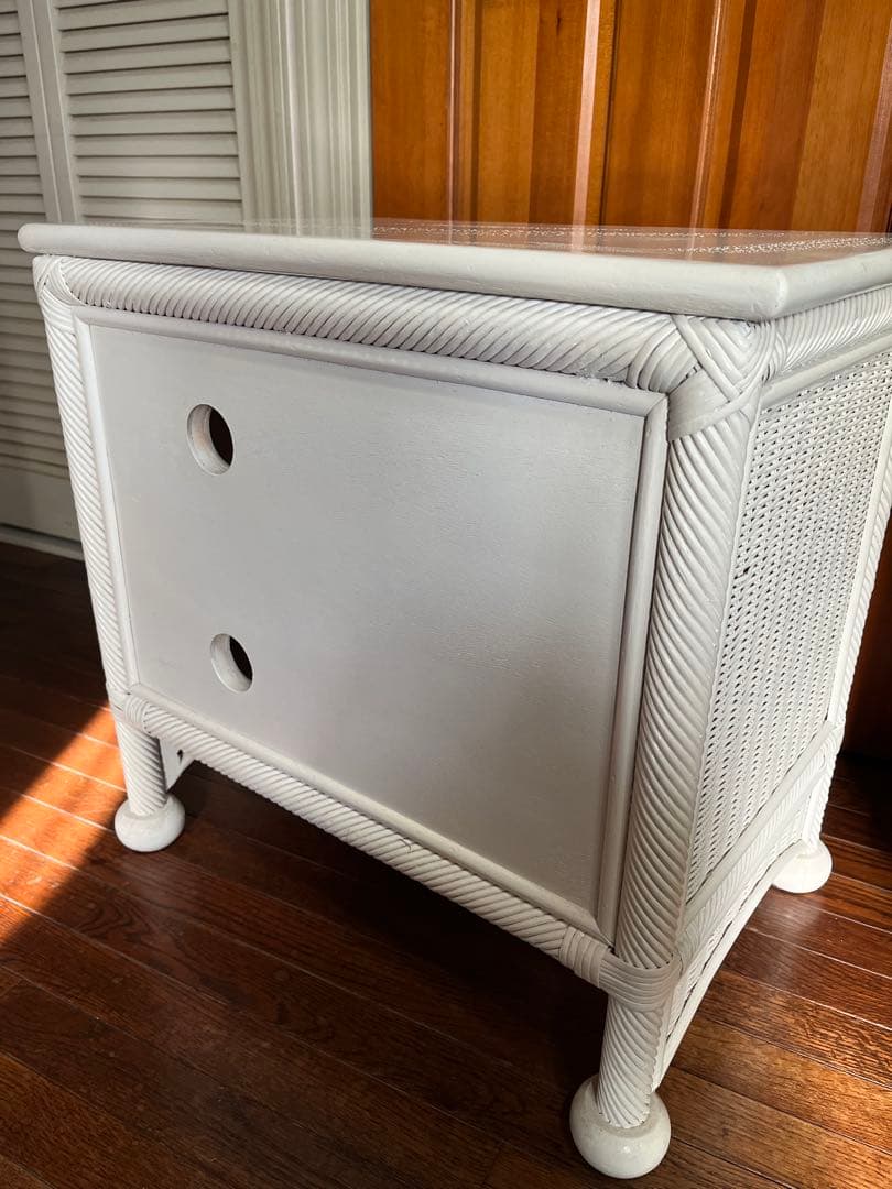 昭和☆レトロ☆ホワイトラタン☆テレビ台☆ガラス☆ヴィンテージ