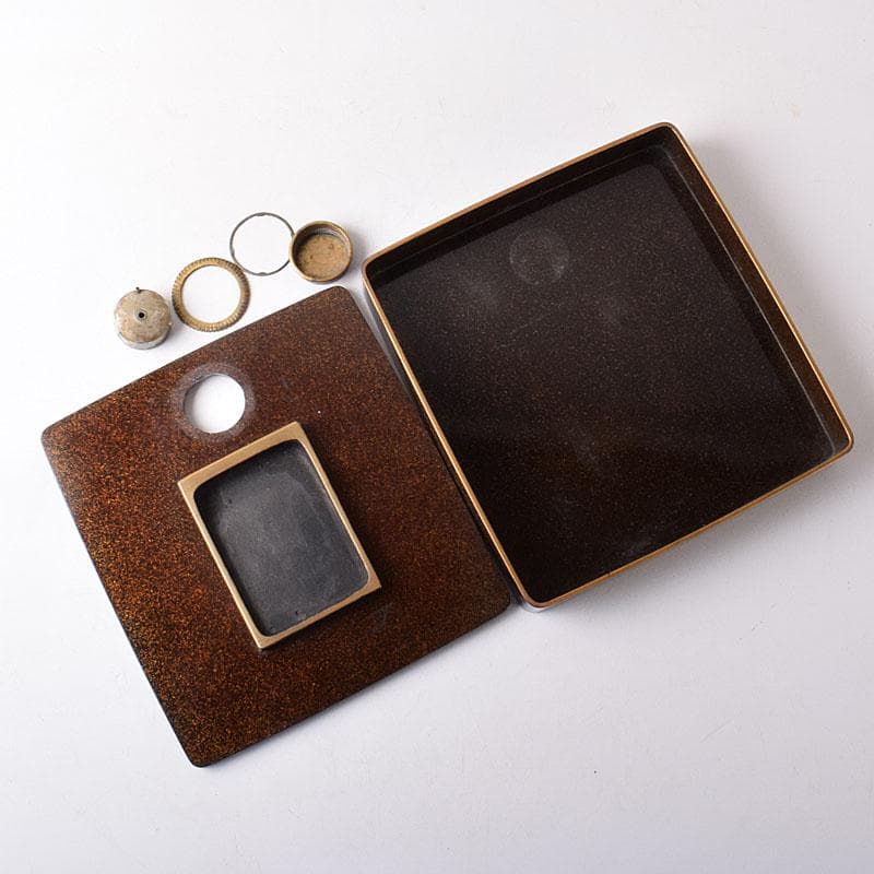 書道具　黒漆　囲碁文　硯箱　水滴・硯・時代箱付　D　R8750