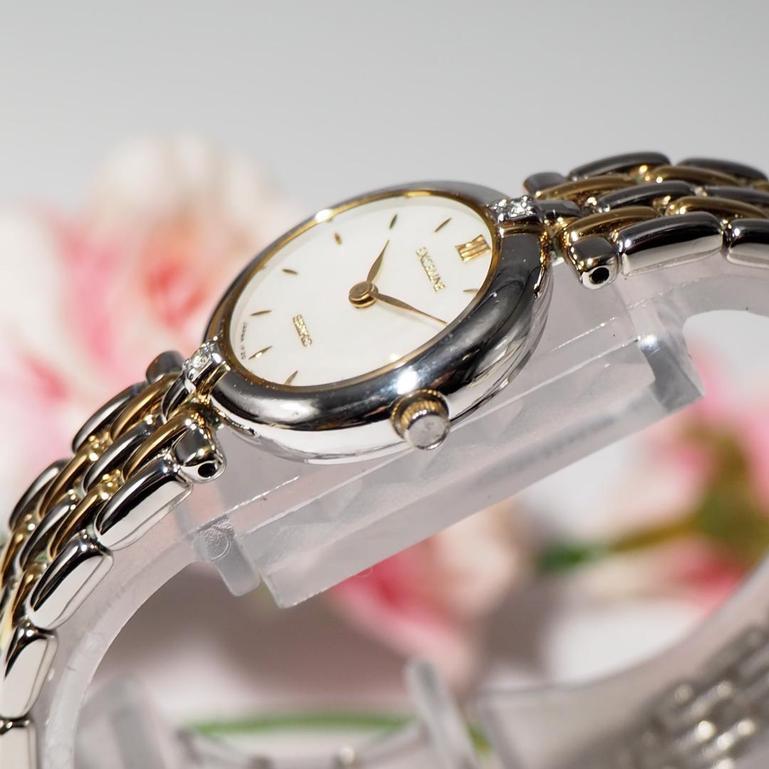 美品 セイコー SEIKO エクセリーヌ 2Pダイヤ シェル 腕時計 F649